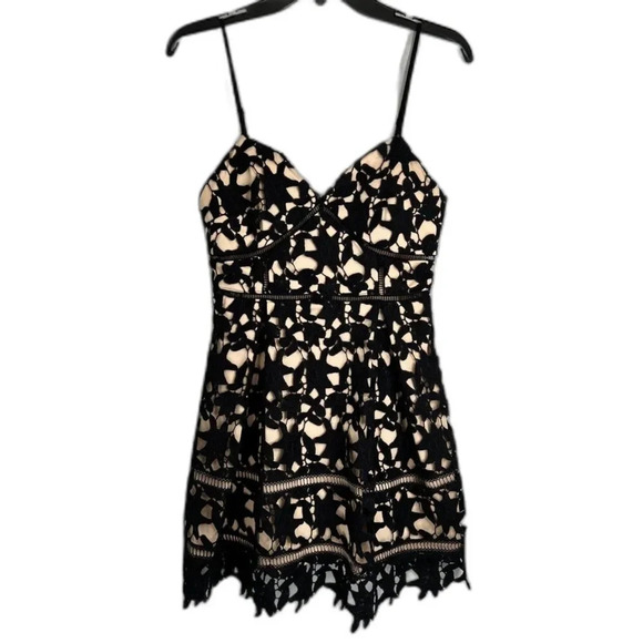 Windsor Spaghetti Strap Black Lace over Nude Mini Cocktail Dance Dress Sz SM - Picture 1 of 10